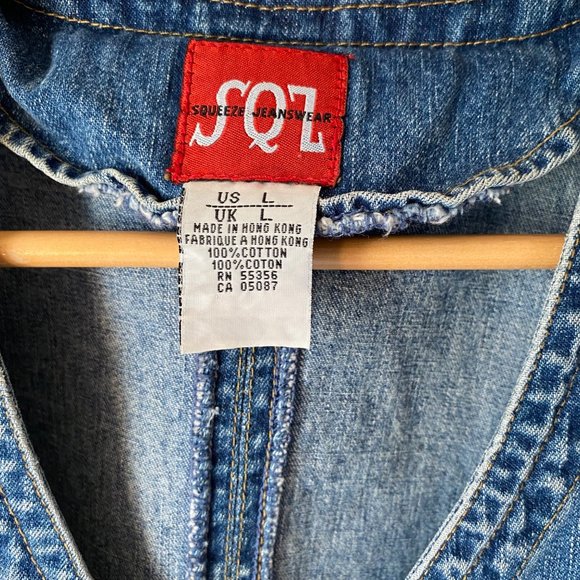 SQZ 90's Vtg Denim blue dress full zip front sleeveless retro women L‎ - Picture 4 of 7